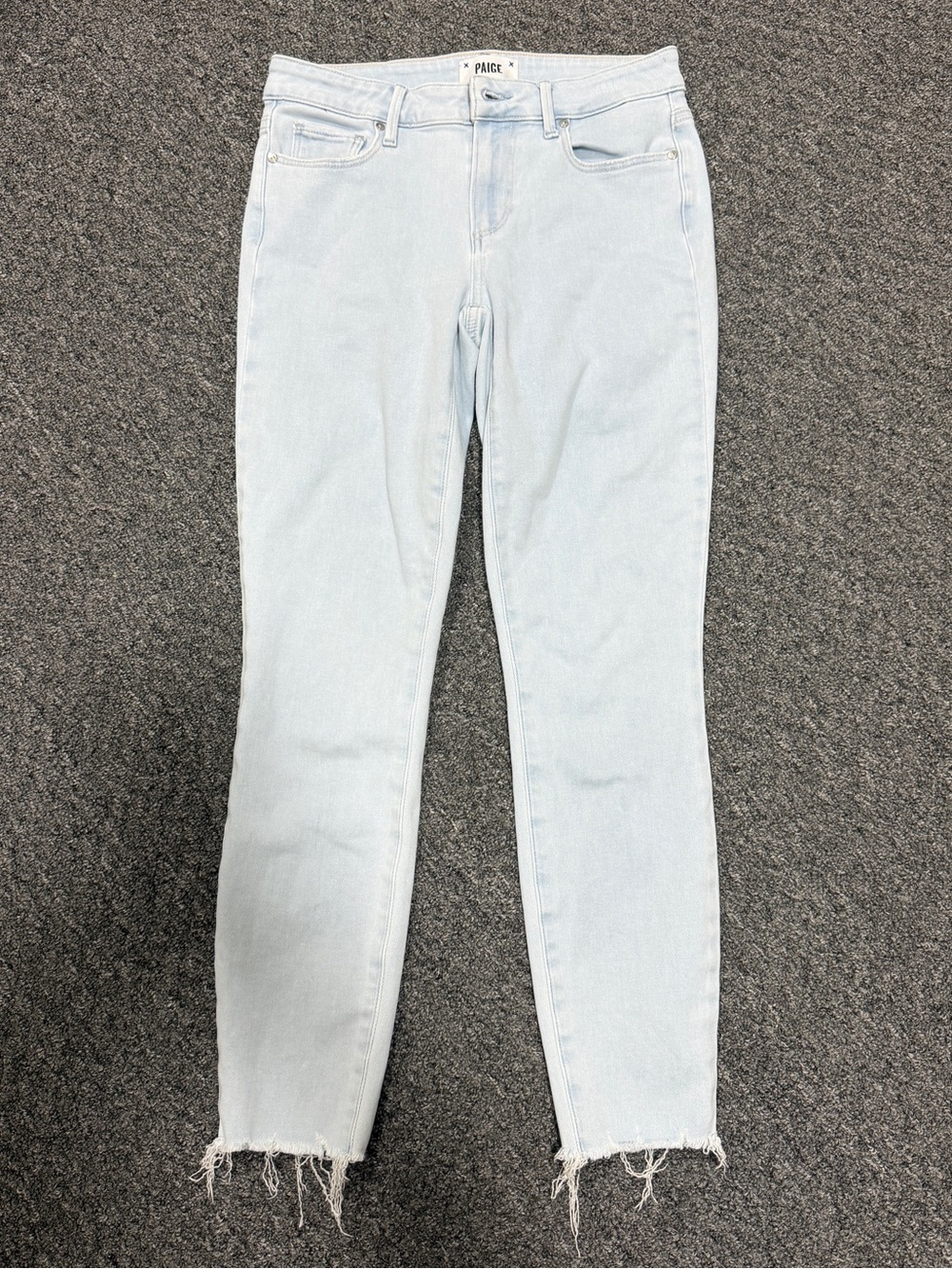 PAIGE Light Wash Raw Hem Skinny Jeans